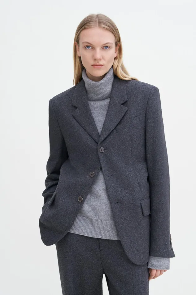 Women Straight Tailored Flannel Blazer Anthracite Melange Filippa K Blazers