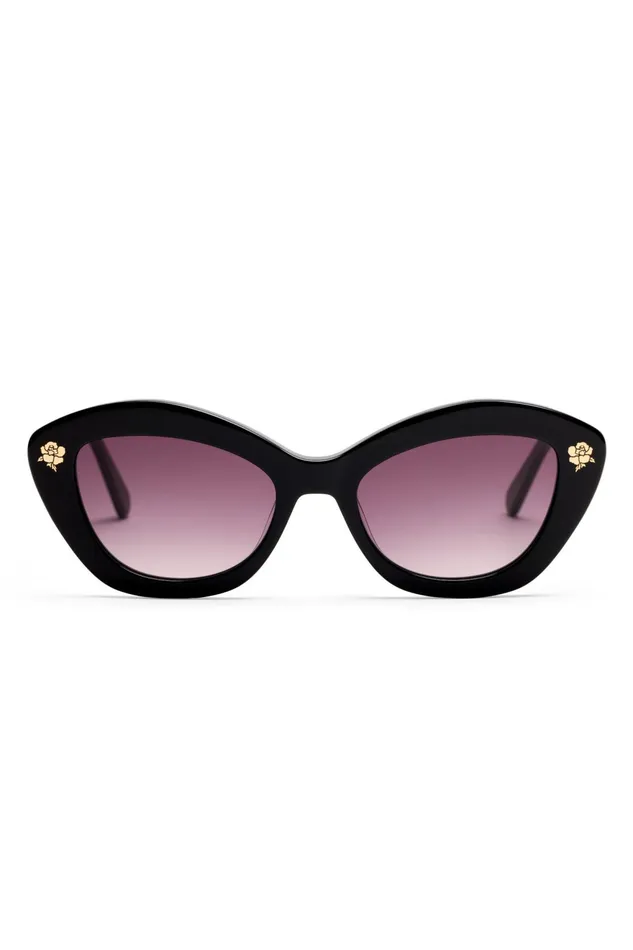 Women Sunglasses LoveShackFancy Hessel Cat Eye Sunglasses Soft Black
