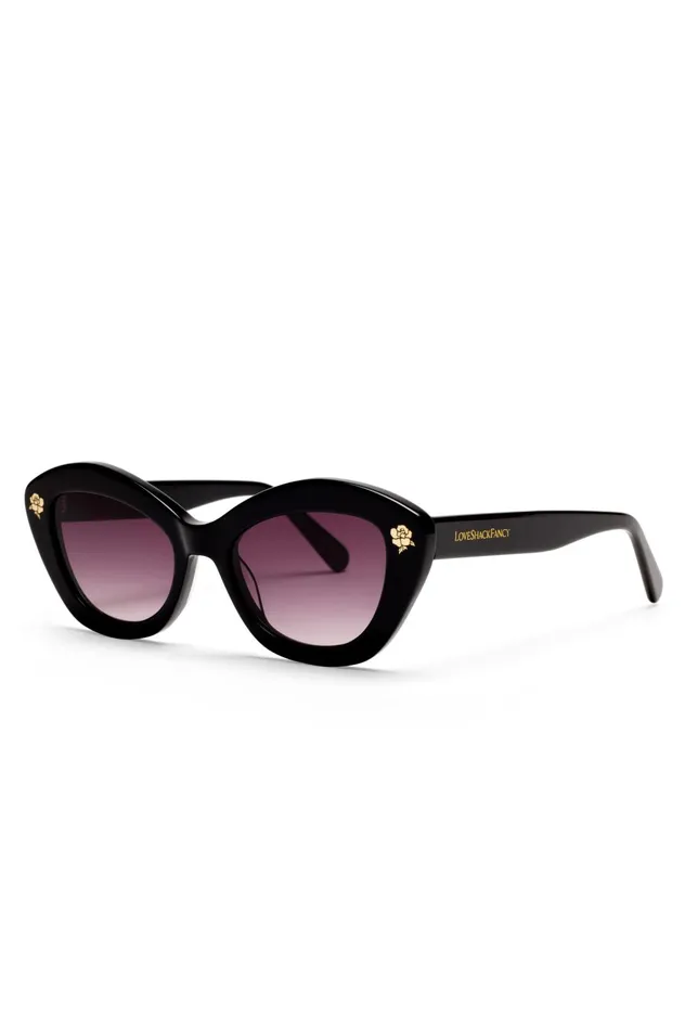 Women Sunglasses LoveShackFancy Hessel Cat Eye Sunglasses Soft Black