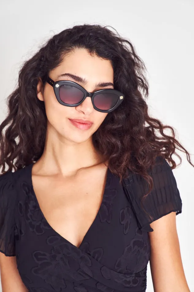 Women Sunglasses LoveShackFancy Hessel Cat Eye Sunglasses Soft Black