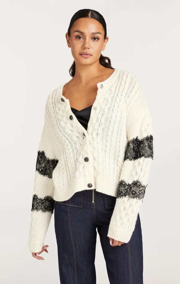 Women Sweaters and Knits Cinq Sept Louise Cardigan Ivoryblack