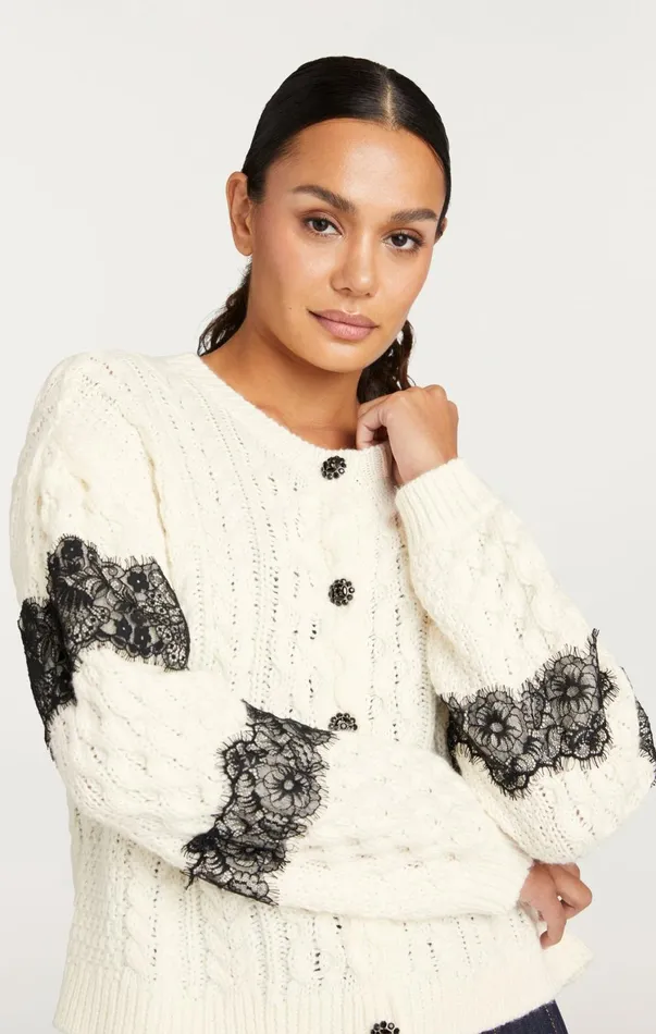 Women Sweaters and Knits Cinq Sept Louise Cardigan Ivoryblack