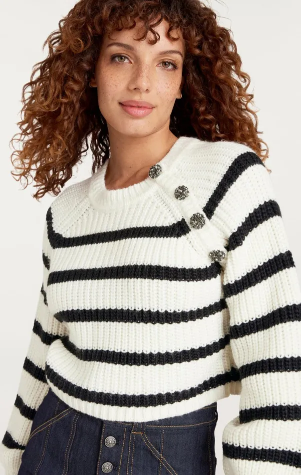 Women Sweaters and Knits Cinq Sept Striped Keren Pullover Ivoryblack