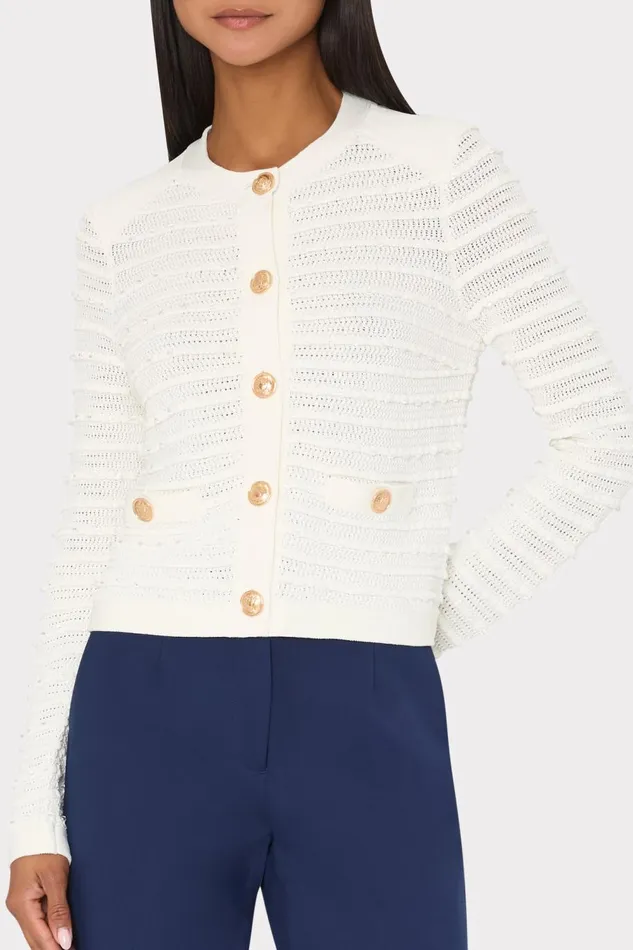 Women Sweaters and Knits Milly Beaded Textured Cardigan Ecru Women Sweaters and Knits Milly Beaded Textured Cardigan Ecru