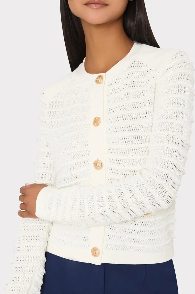 Women Sweaters and Knits Milly Beaded Textured Cardigan Ecru Women Sweaters and Knits Milly Beaded Textured Cardigan Ecru