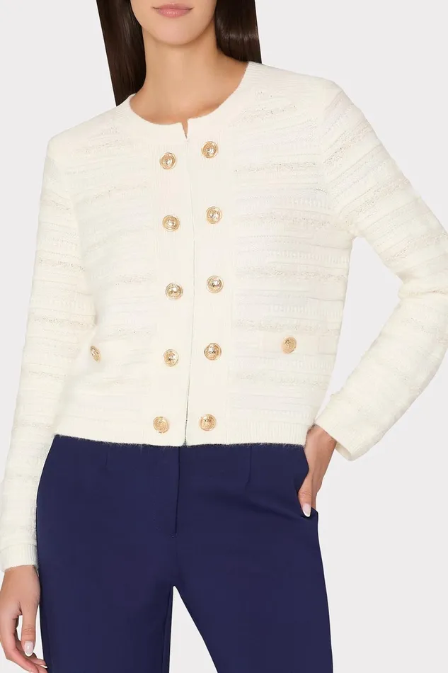 Women Sweaters and Knits Milly Textured Knit Cardigan Ecru