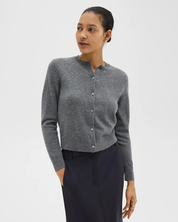 Women Sweaters Cardigans Theory Crewneck Cardigan In Cashmere Husky