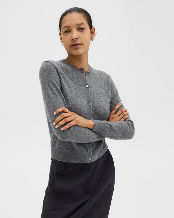 Women Sweaters Cardigans Theory Crewneck Cardigan In Cashmere Husky