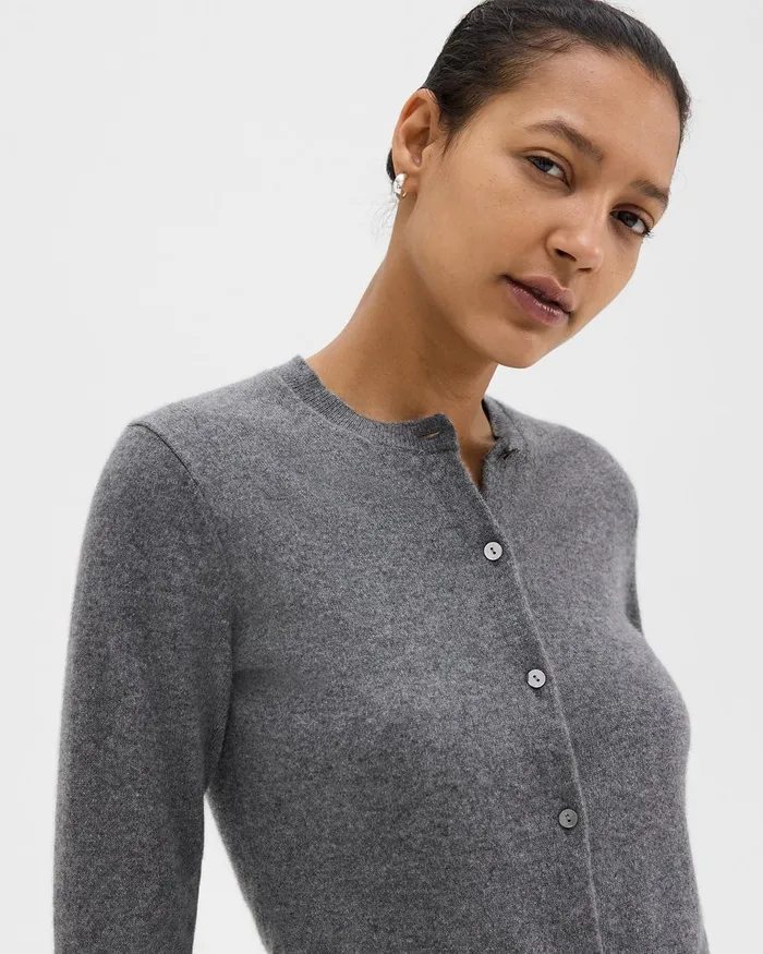 Women Sweaters Cardigans Theory Crewneck Cardigan In Cashmere Husky