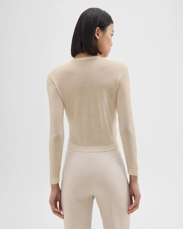 Women Sweaters Cardigans Theory Crewneck Cardigan In Regal Wool Ecru