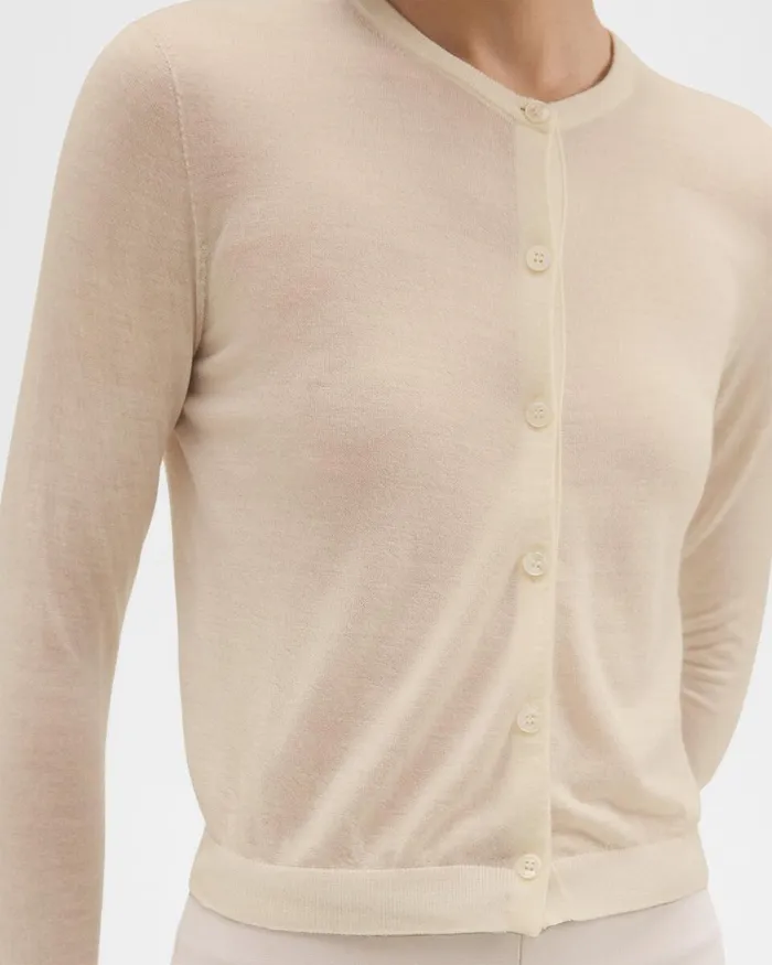 Women Sweaters Cardigans Theory Crewneck Cardigan In Regal Wool Ecru