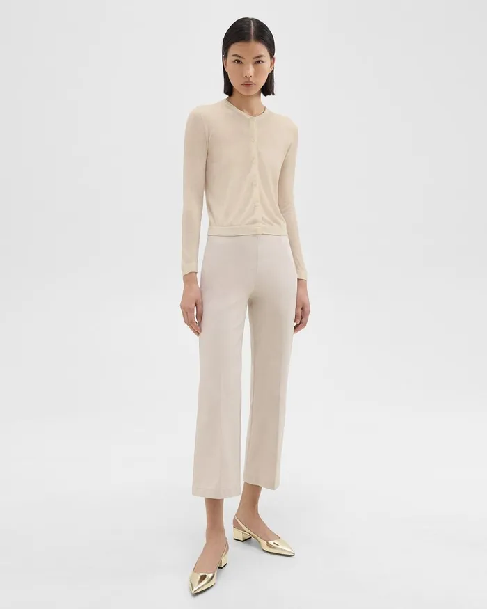 Women Sweaters Cardigans Theory Crewneck Cardigan In Regal Wool Ecru