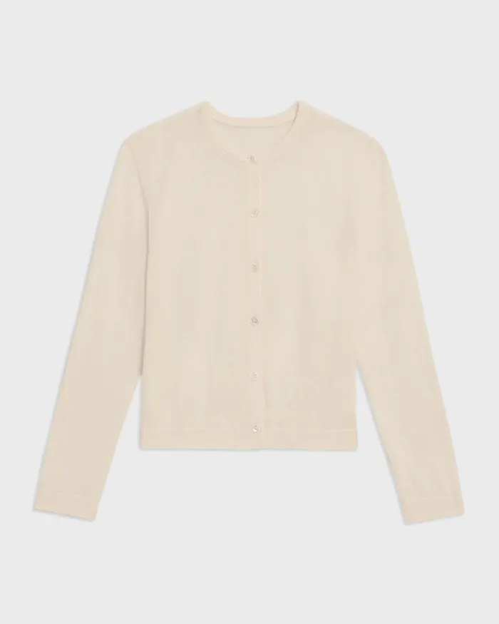 Women Sweaters Cardigans Theory Crewneck Cardigan In Regal Wool Ecru
