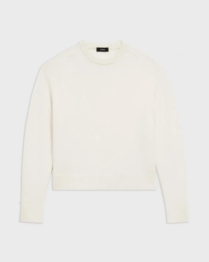 Women Sweaters Cardigans Theory Cropped Sweater In Cashmere Ivory