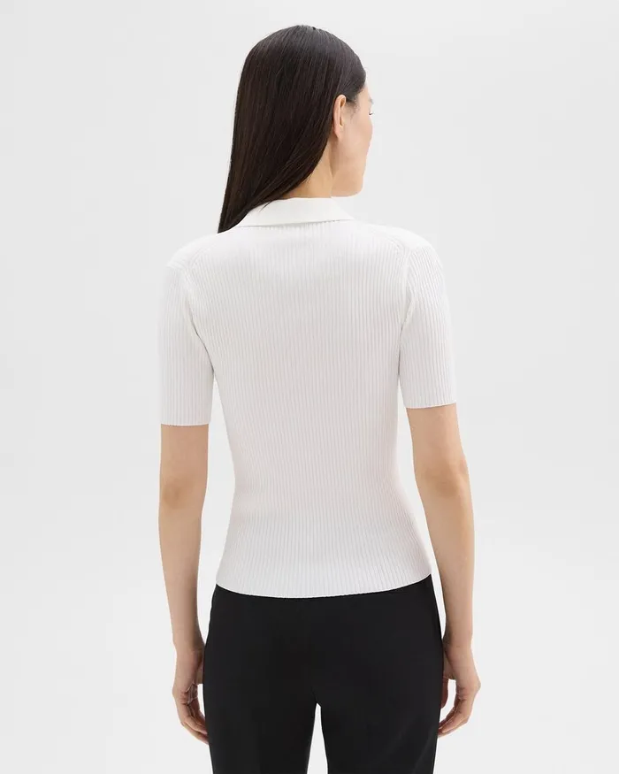 Women Sweaters Cardigans Theory Ribbed Polo In Crepe Knit White