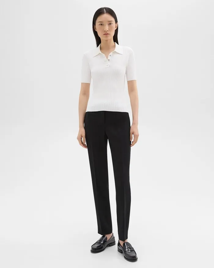 Women Sweaters Cardigans Theory Ribbed Polo In Crepe Knit White