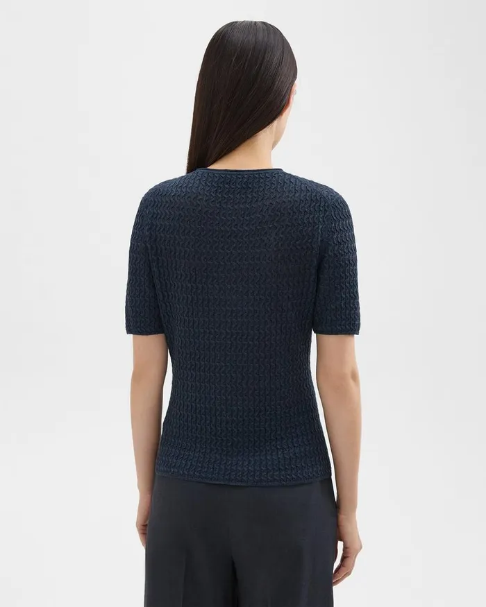 Women Sweaters Cardigans Theory ShortSleeve Sweater In Cable Knit Linen Nocturne Navy