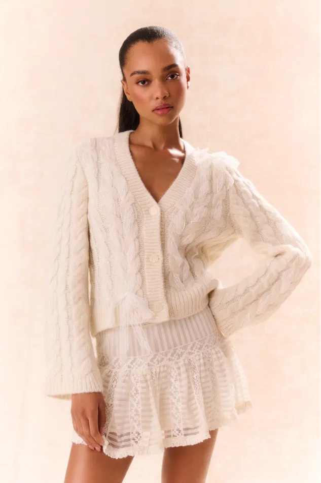 Women Sweaters LoveShackFancy Louella Wool Knit Cardigan Snow