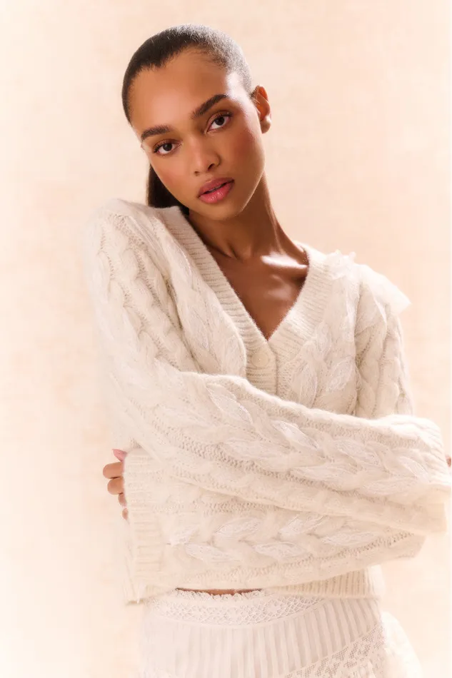 Women Sweaters LoveShackFancy Louella Wool Knit Cardigan Snow