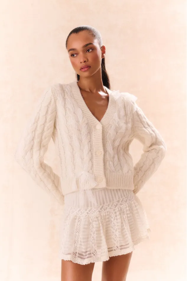 Women Sweaters LoveShackFancy Louella Wool Knit Cardigan Snow