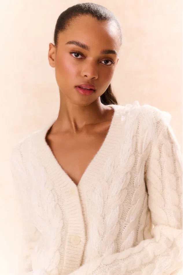 Women Sweaters LoveShackFancy Louella Wool Knit Cardigan Snow