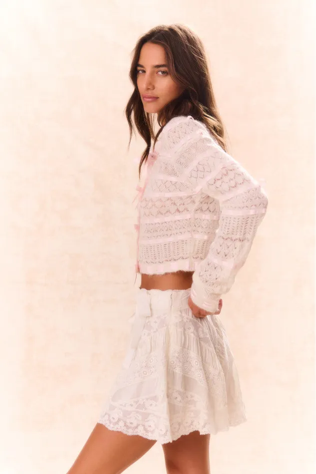 Women Sweaters LoveShackFancy Roselline BowDetailed Knit Cardigan Vanilla Rose