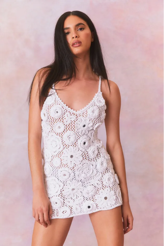 Women Swim LoveShackFancy Ferline Crochet Embellished Mini Dress White