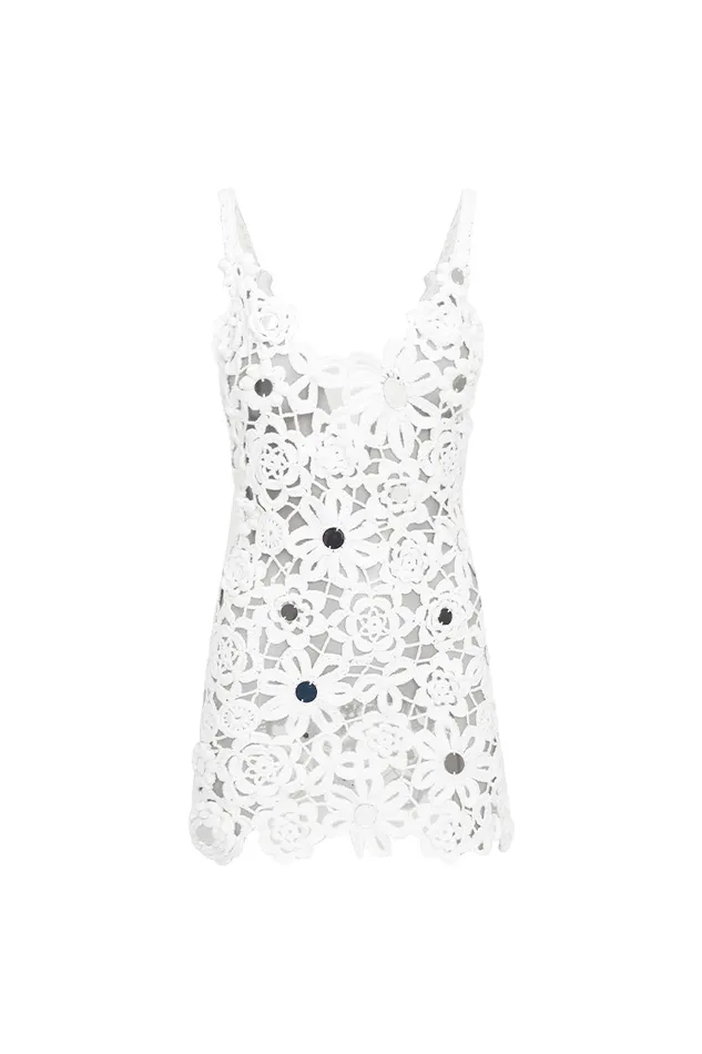 Women Swim LoveShackFancy Ferline Crochet Embellished Mini Dress White
