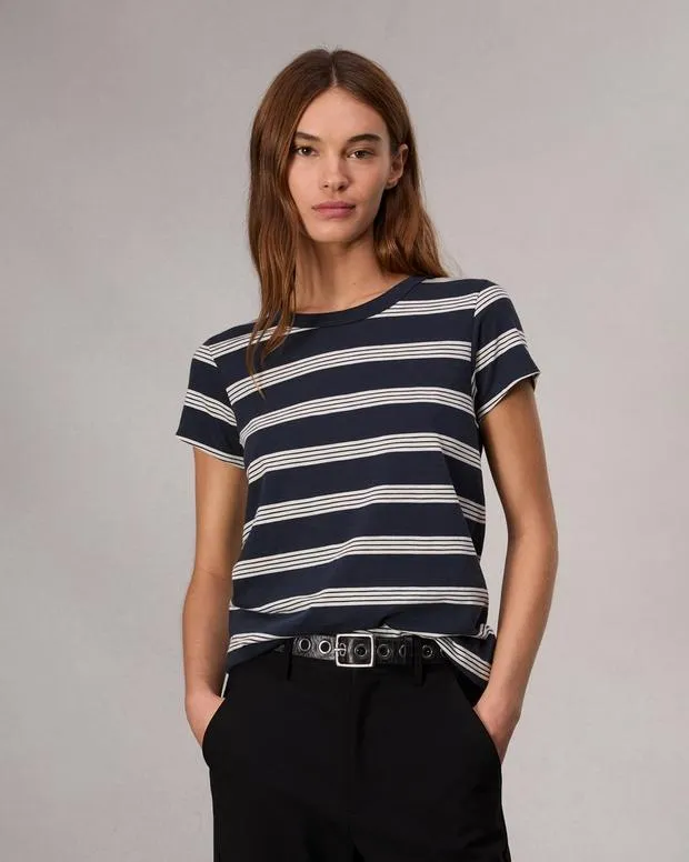 Women TShirts Rag and Bone The Slub Striped Tee Salute Ivory