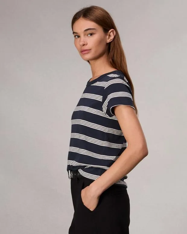 Women TShirts Rag and Bone The Slub Striped Tee Salute Ivory