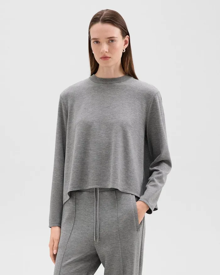 Women TShirts Tank Tops Theory ALine Sweatshirt In DoubleKnit Jersey Grey Meloat Mel