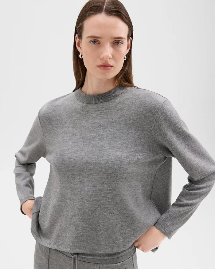 Women TShirts Tank Tops Theory ALine Sweatshirt In DoubleKnit Jersey Grey Meloat Mel