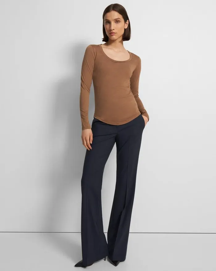 Women TShirts Tank Tops Theory Tiny LongSleeve Scoop Tee In Organic Cotton Truffle