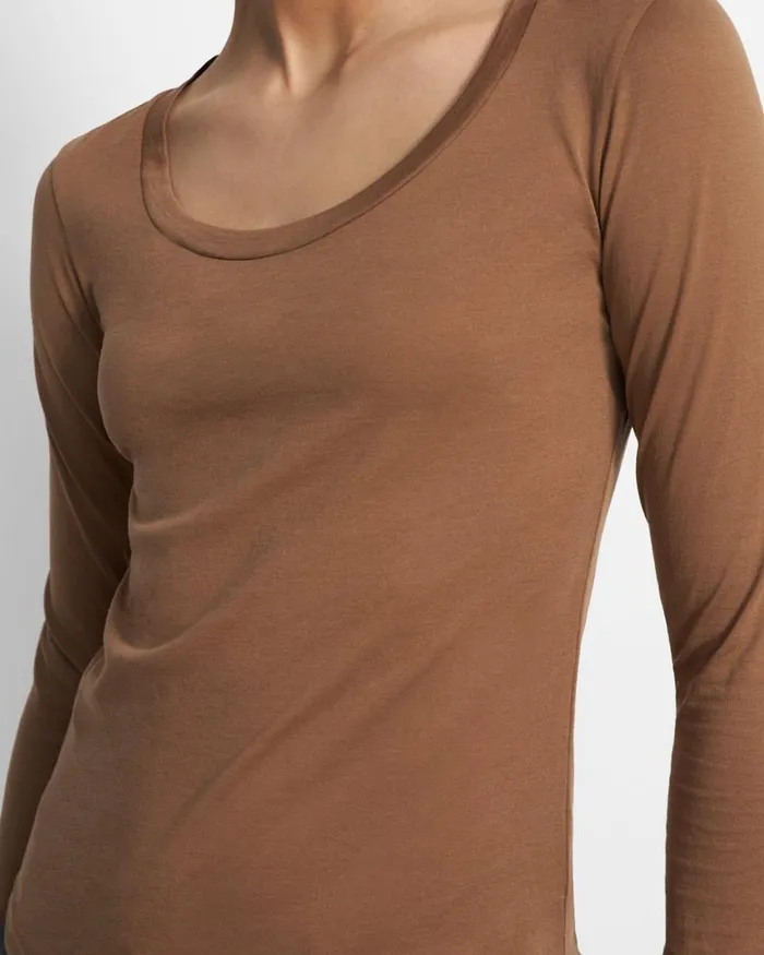 Women TShirts Tank Tops Theory Tiny LongSleeve Scoop Tee In Organic Cotton Truffle