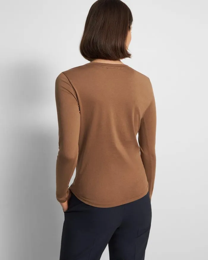 Women TShirts Tank Tops Theory Tiny LongSleeve Scoop Tee In Organic Cotton Truffle