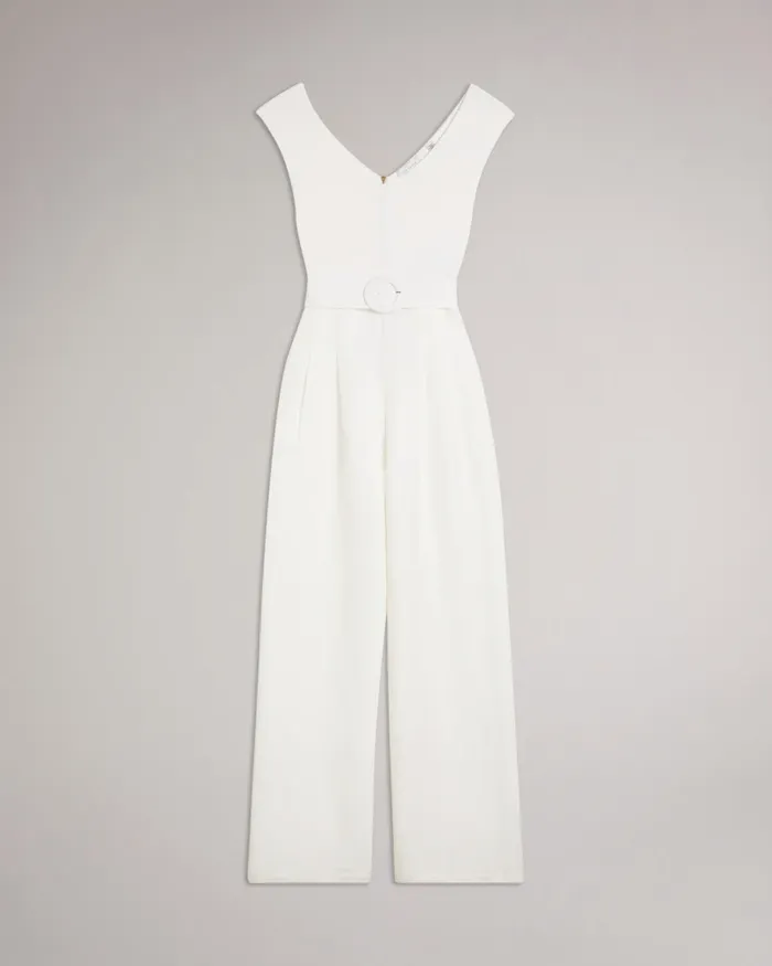 Women TABBIAA 8211 Knitted Bodice Wide Leg Jumpsuit White Ted Baker Trousers and Shorts