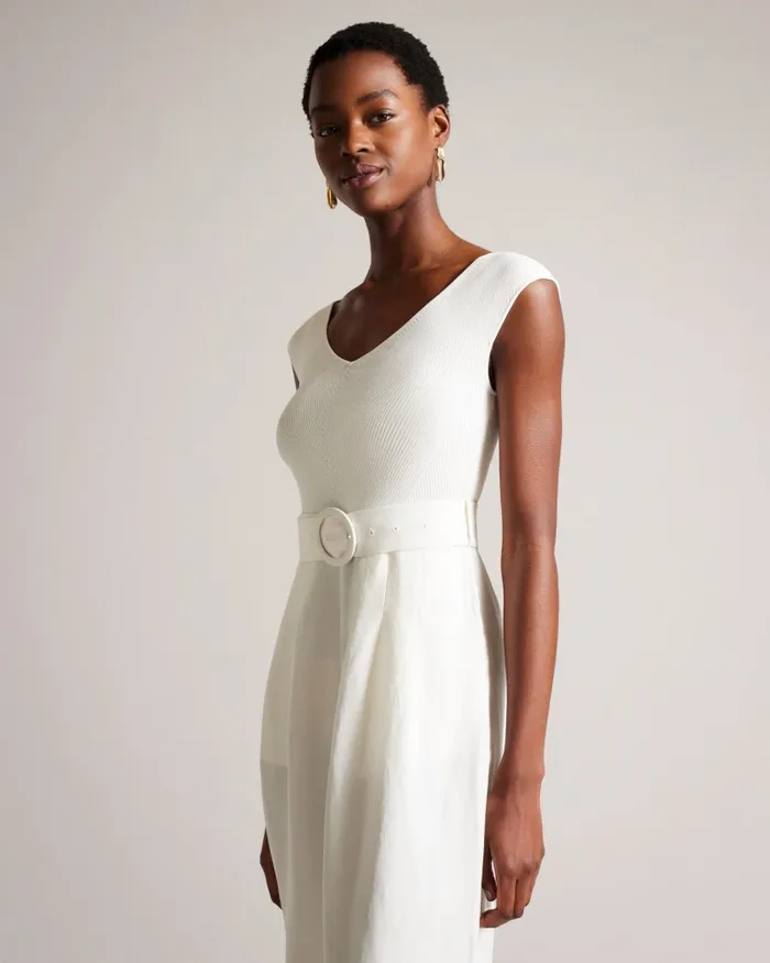 Women TABBIAA 8211 Knitted Bodice Wide Leg Jumpsuit White Ted Baker Trousers and Shorts
