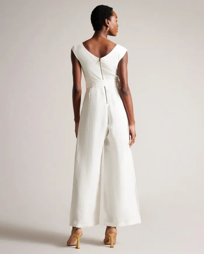 Women TABBIAA 8211 Knitted Bodice Wide Leg Jumpsuit White Ted Baker Trousers and Shorts
