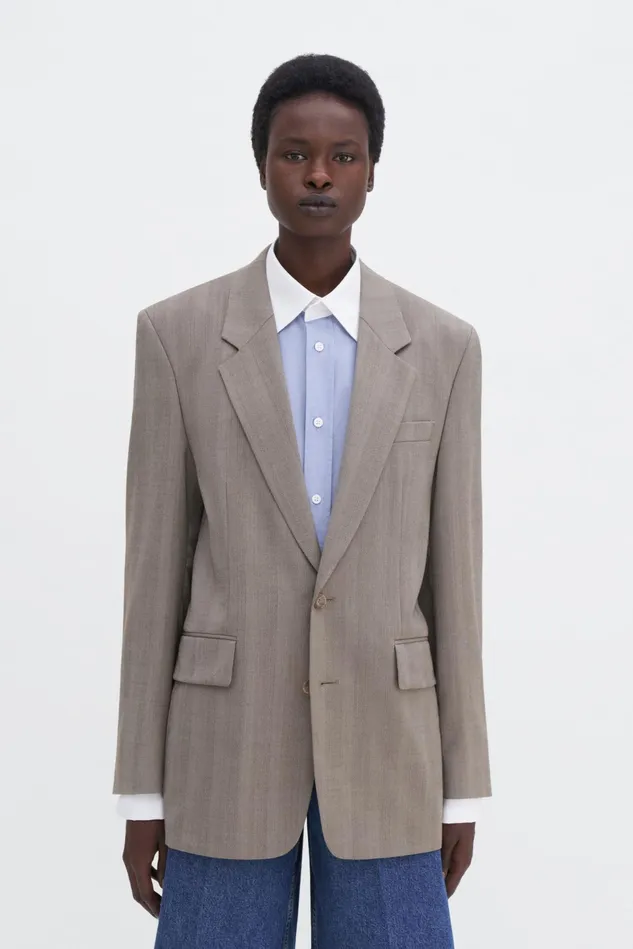 Women Tailored Herringbone Blazer Khaki Beige Filippa K Blazers