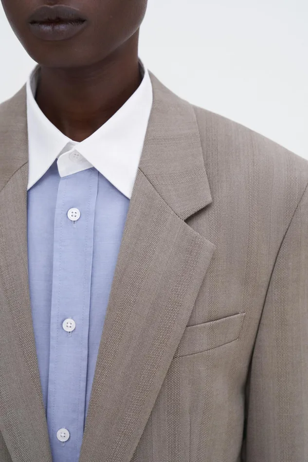 Women Tailored Herringbone Blazer Khaki Beige Filippa K Blazers