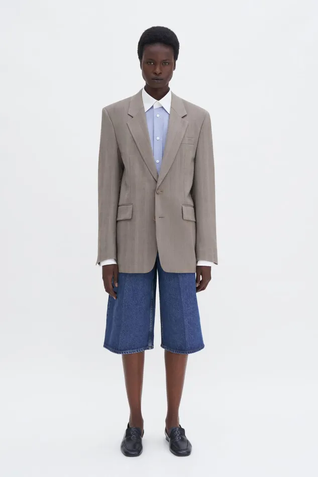 Women Tailored Herringbone Blazer Khaki Beige Filippa K Blazers