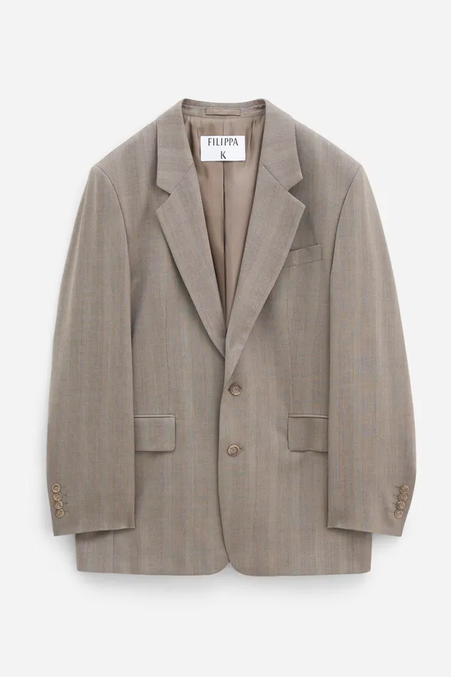 Women Tailored Herringbone Blazer Khaki Beige Filippa K Blazers