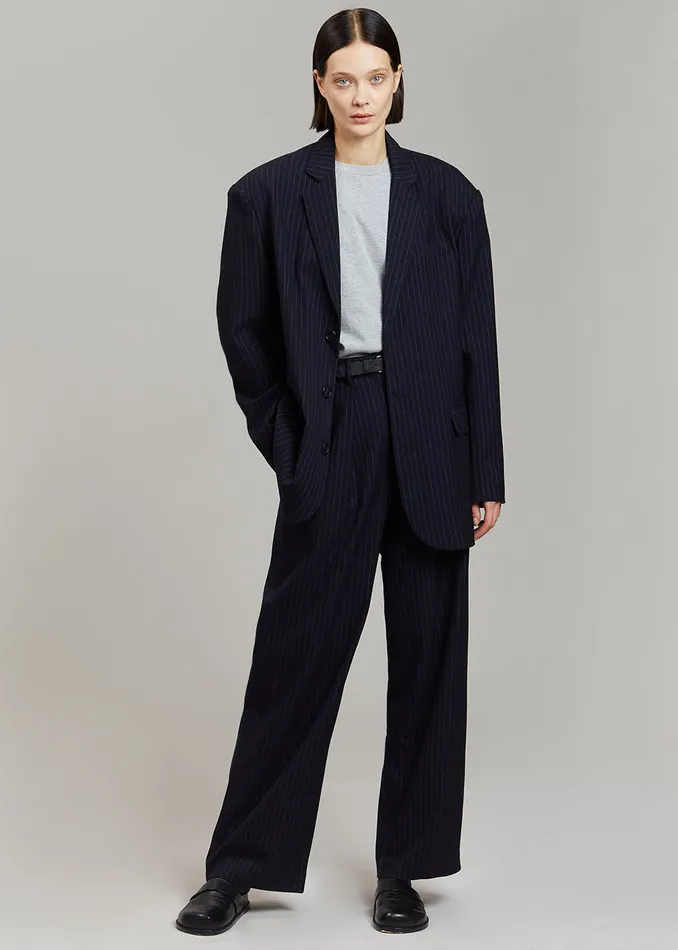 Women Tansy Pleated Trousers 8211 Navy Pinstripe The Frankie Shop Bottoms