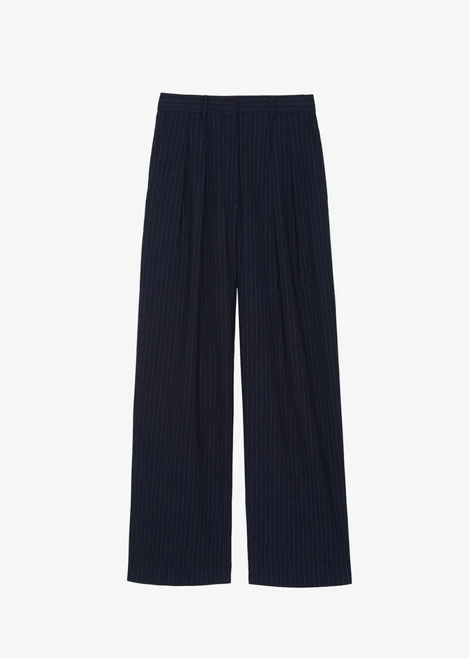 Women Tansy Pleated Trousers 8211 Navy Pinstripe The Frankie Shop Bottoms