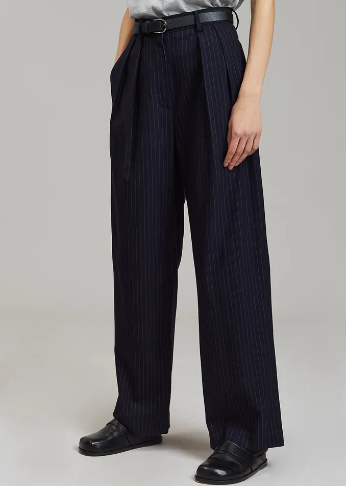 Women Tansy Pleated Trousers 8211 Navy Pinstripe The Frankie Shop Bottoms