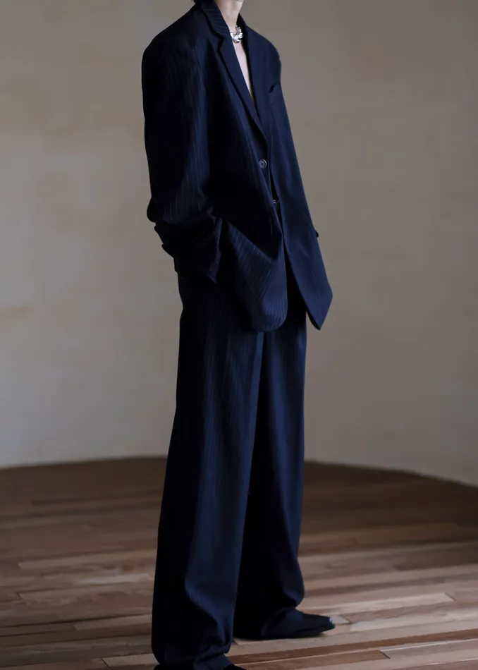 Women Tansy Pleated Trousers 8211 Navy Pinstripe The Frankie Shop Bottoms