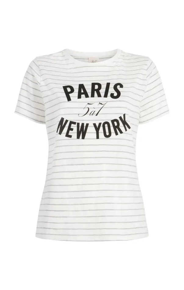 Women Tees and Pullovers Cinq Sept Melange Stripe Paris New York Tee Ivoryheather Grey