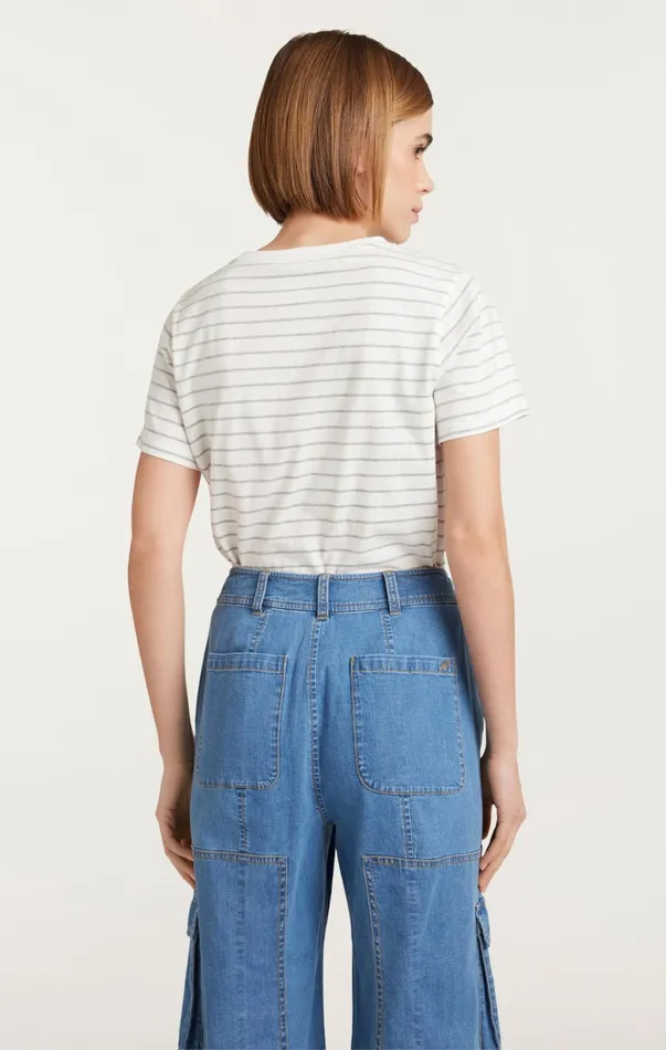 Women Tees and Pullovers Cinq Sept Melange Stripe Paris New York Tee Ivoryheather Grey