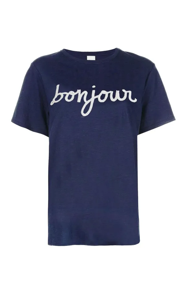 Women Tees and Pullovers Cinq Sept Sequined Bonjour Tee Navywhite