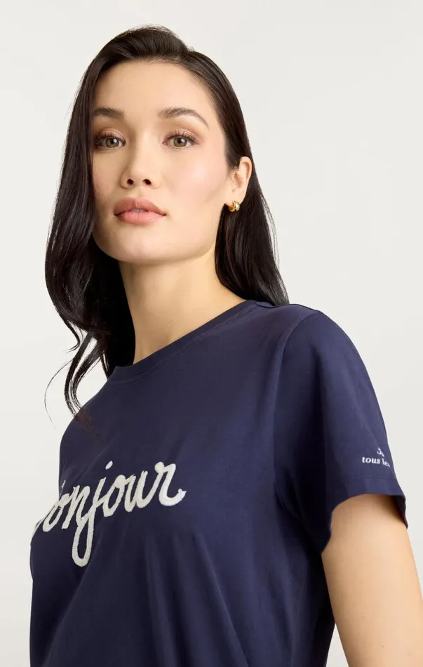 Women Tees and Pullovers Cinq Sept Sequined Bonjour Tee Navywhite
